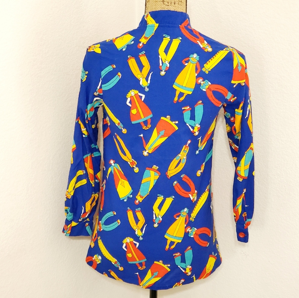 VINTAGE 70s Flairs kitschy graphics long sleeve top blouse sz.5 Peter Max style - Picture 3 of 8